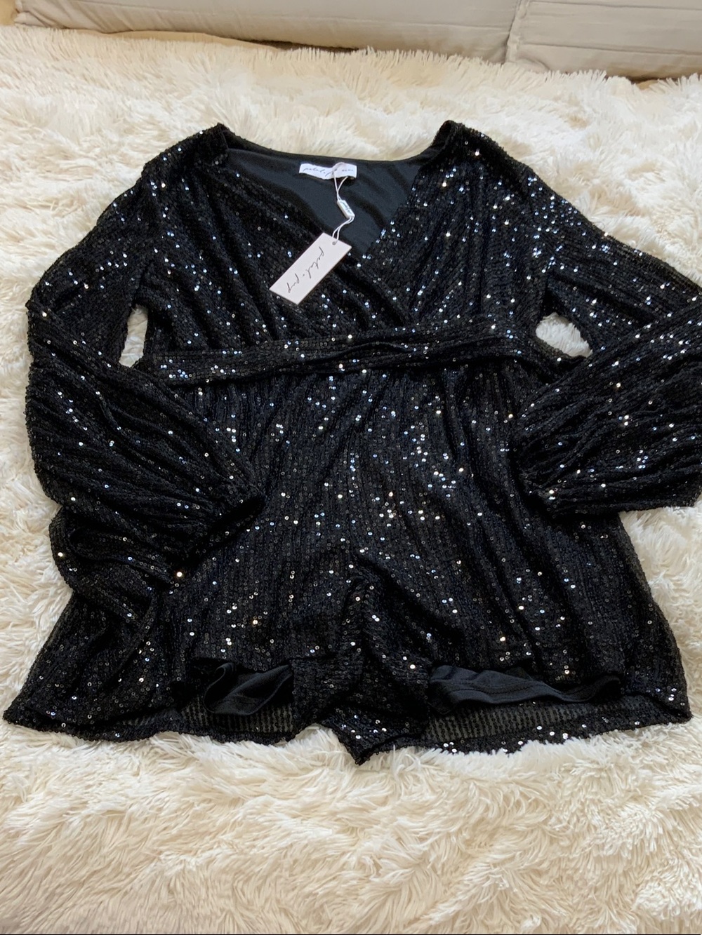 Petal and Pup Women's Black Sequin V-Neck Top - Elegant Evening Wear jumpsuit